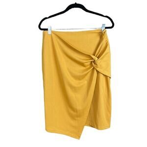 Kate Kasin High Waist Knee Length Skirt Wrap Size XL Mustard Yellow